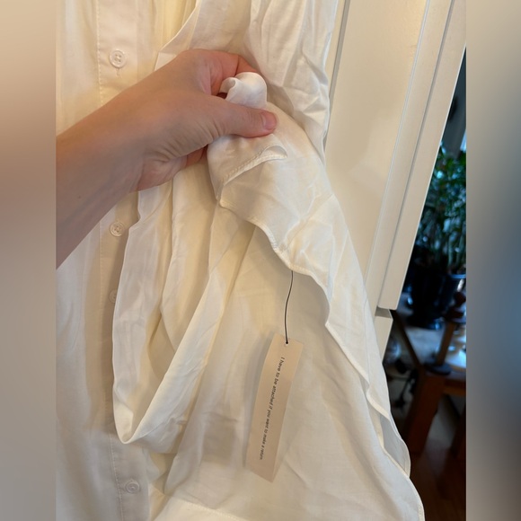 new Reformation Ketra puff sleeve button up lace trim midi dress in white cotton - Picture 8 of 11